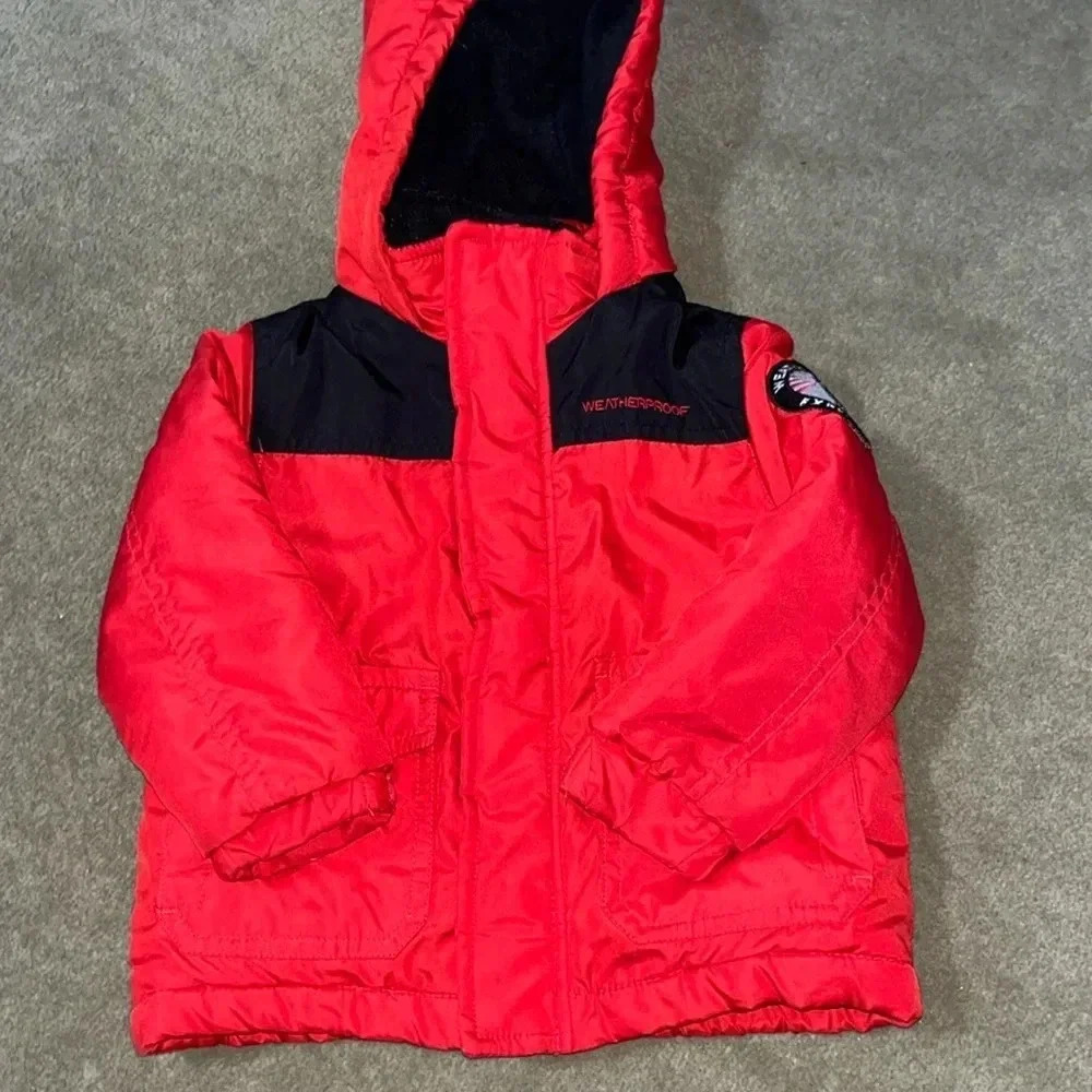 Weather proof red and black 12 month coat